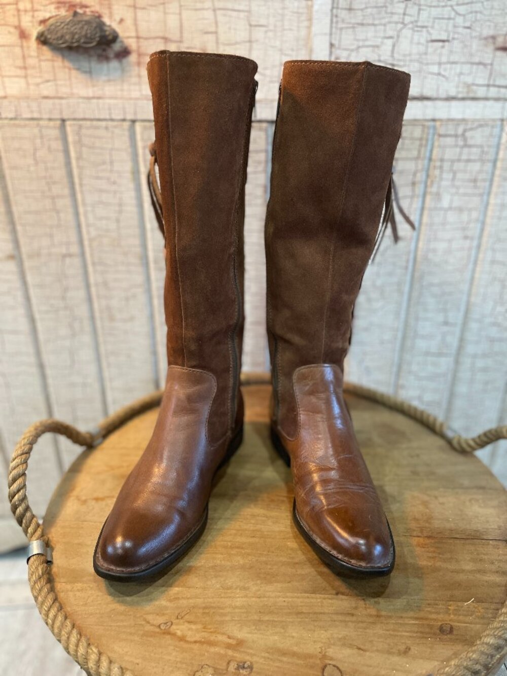 Born Tall Brown Leather Riding Boots Women’s 7M Knee High Boho Equestrian Boots - Picture 3 of 12